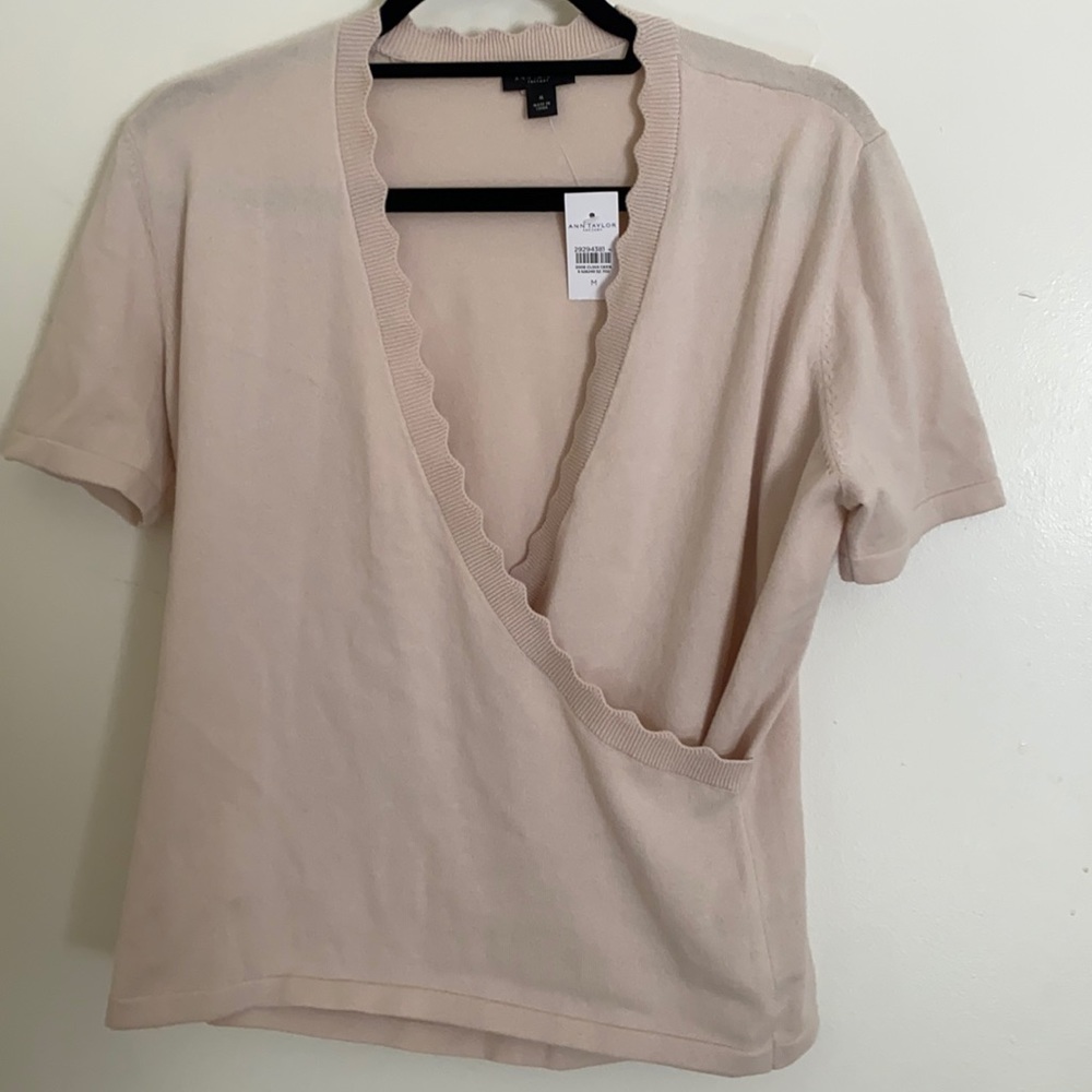 Mock wrap cotton top blush pink